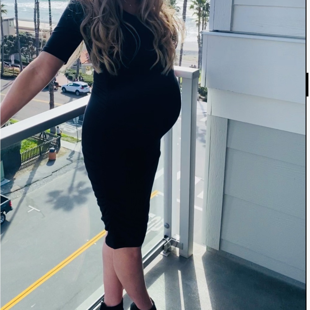 A Pea in the Pod Black Midi Maternity Dress